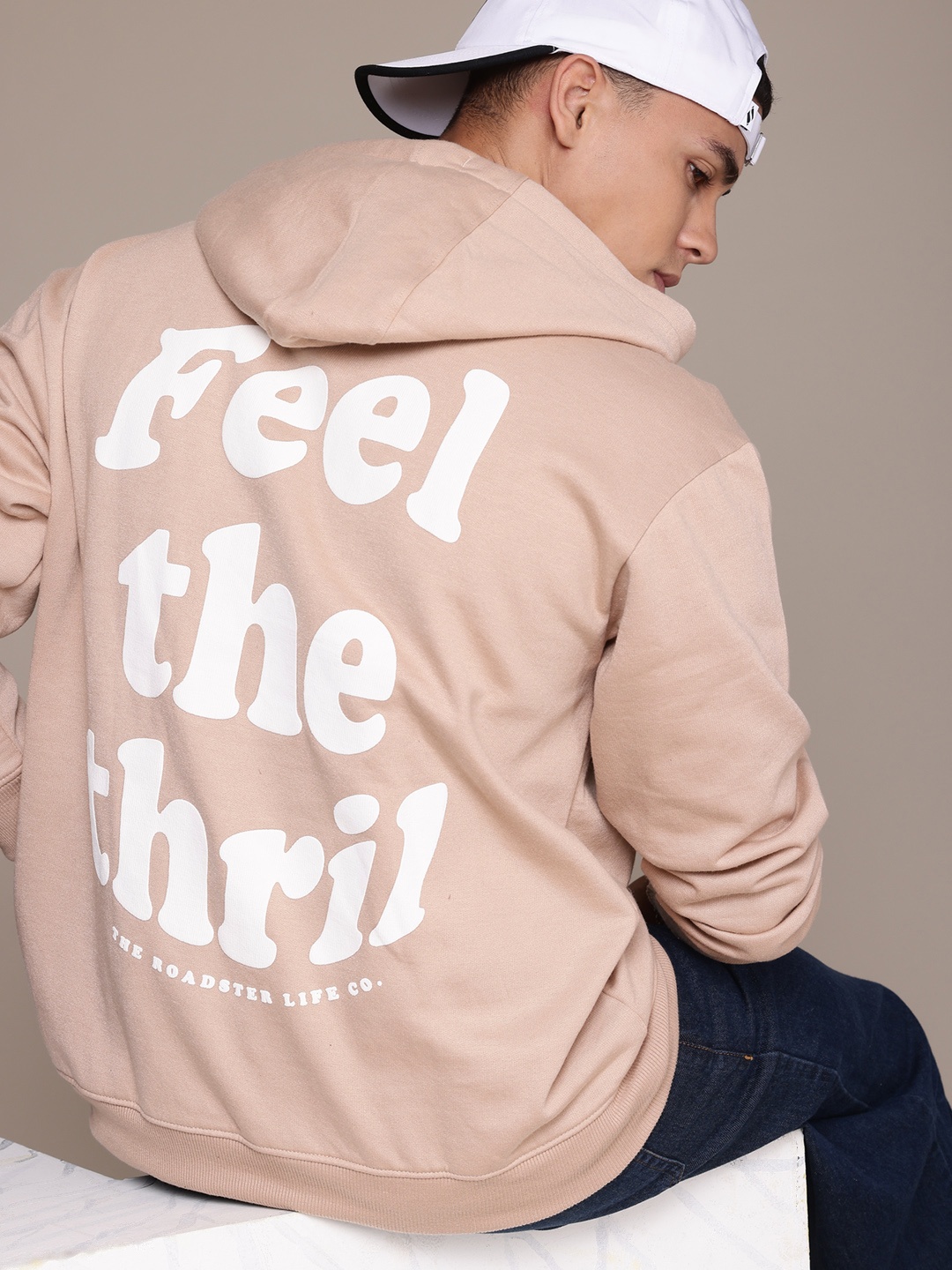 

The Roadster Life Co. Typography Printed Hooded Relaxed Fit Sweatshirt, Beige