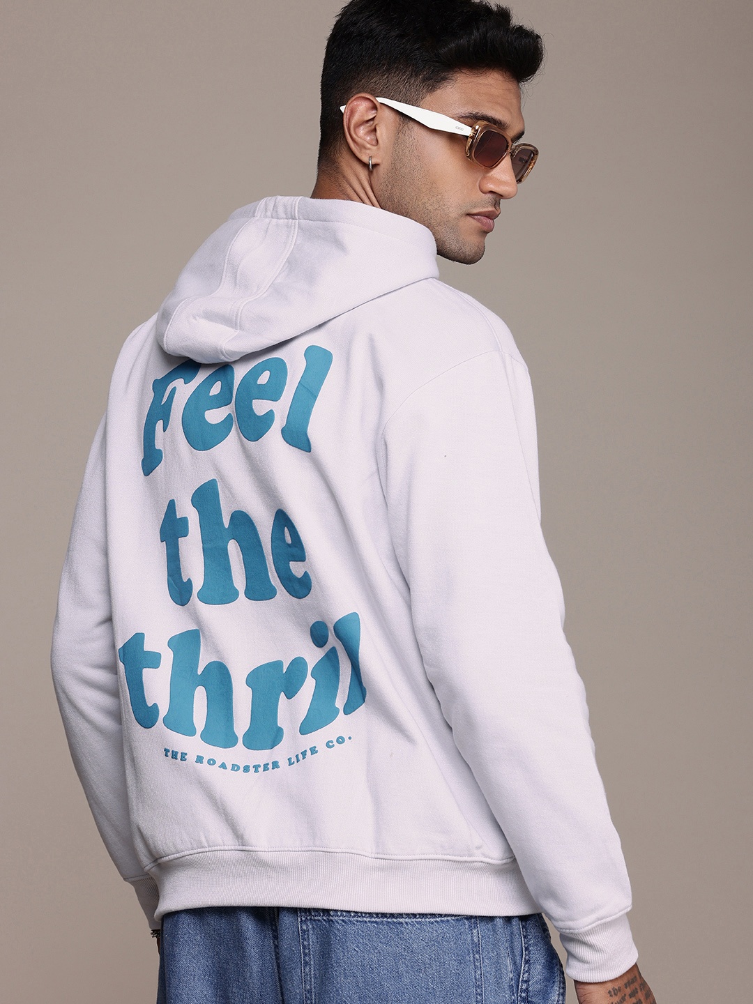 

The Roadster Life Co. Typography Printed Relaxed Fit Hooded Sweatshirt, Grey