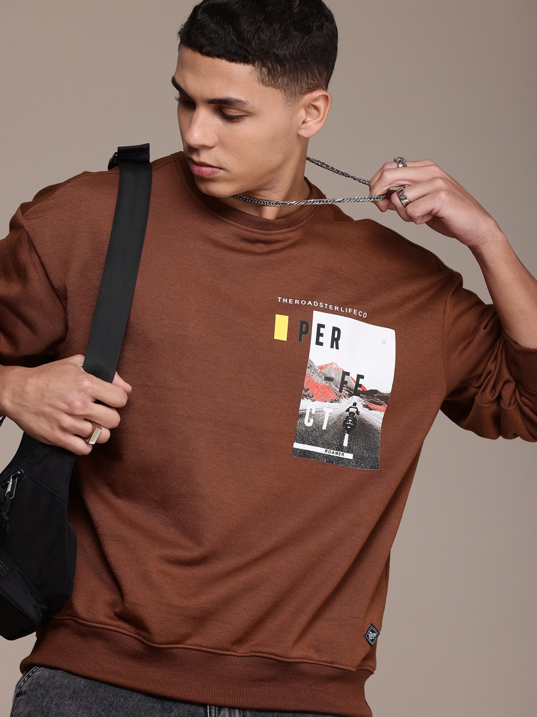 

The Roadster Life Co. Graphic Printed Relaxed Fit Sweatshirt, Brown