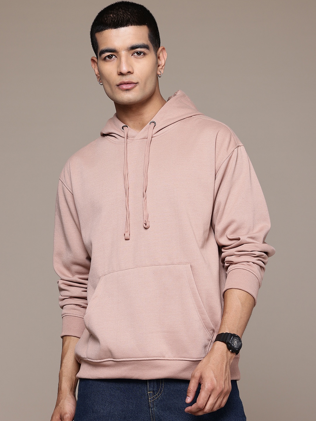 

The Roadster Lifestyle Co. Men Hooded Relaxed Fit Sweatshirt, Beige