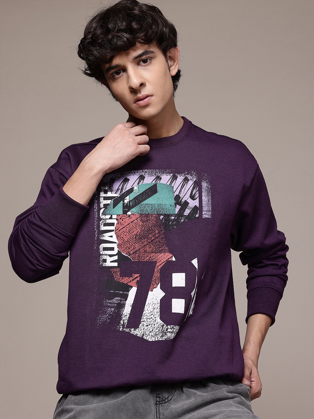 

The Roadster Lifestyle Co. Printed Relaxed Fit Sweatshirt, Purple