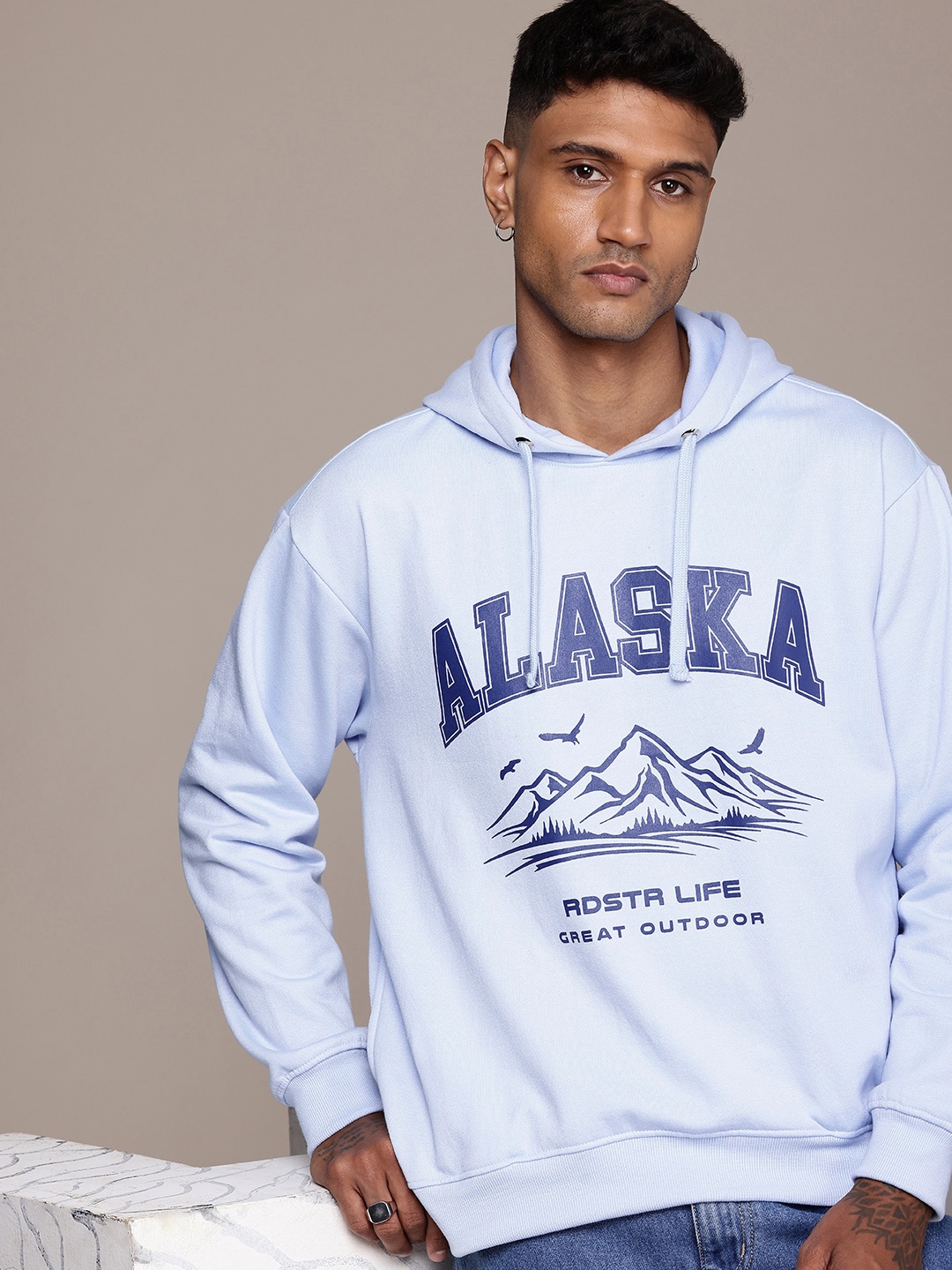 

The Roadster Life Co. Typography Printed Relaxed Fit Hooded Sweatshirt, Blue