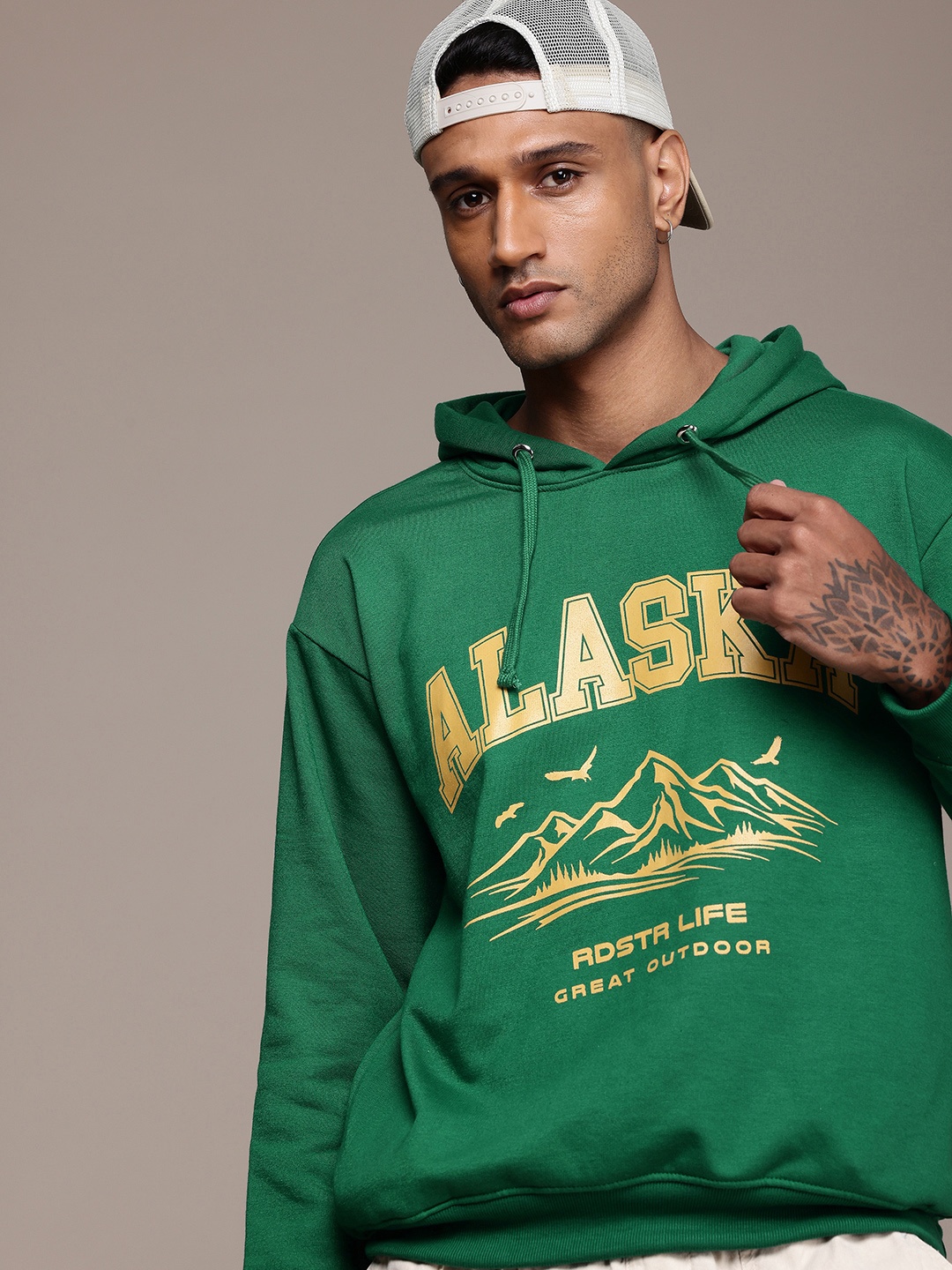 

The Roadster Life Co. Typography Printed Relaxed Fit Hooded Sweatshirt, Green