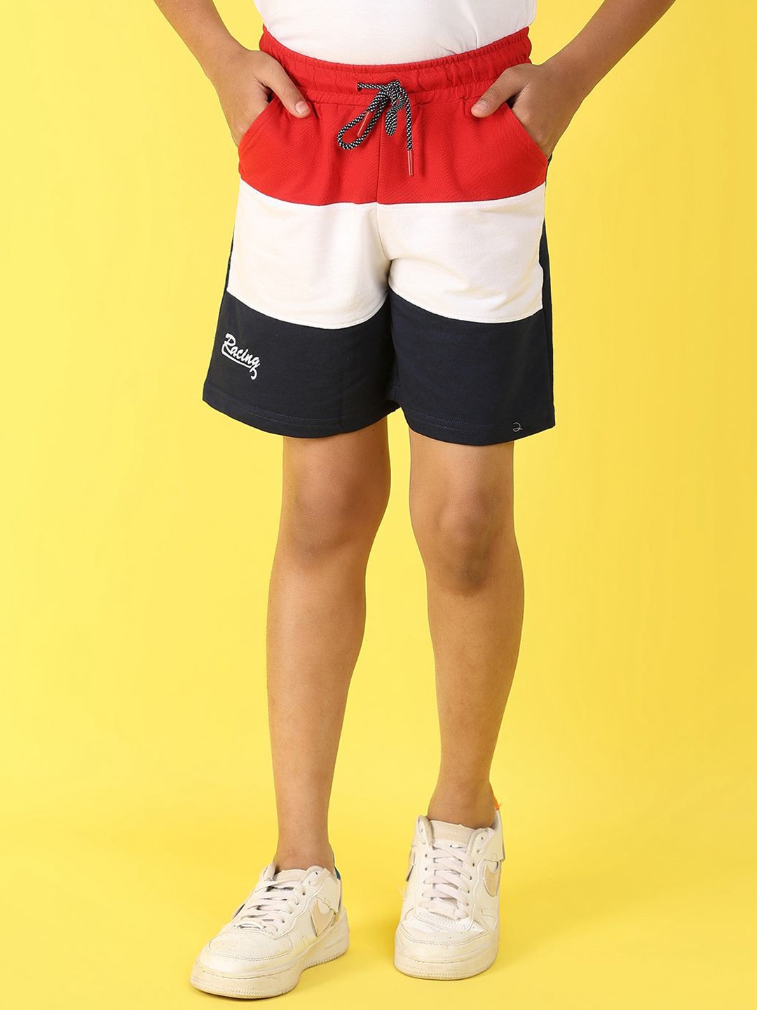 

V-Mart Boys Colourblocked Cotton Shorts, Red