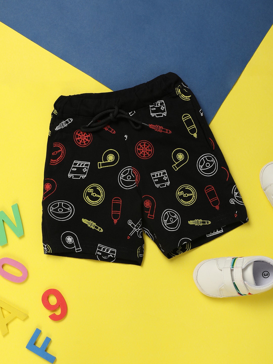 

V-Mart Boys Conversational Printed Cotton Shorts, Black
