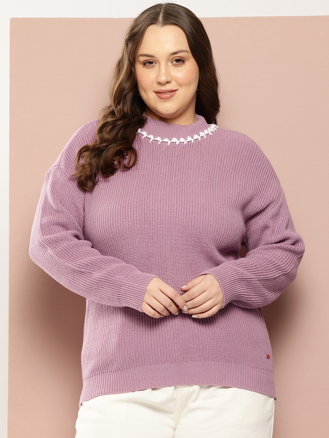 

Sztori Plus Size Ribbed Acrylic Cardigan, Lavender