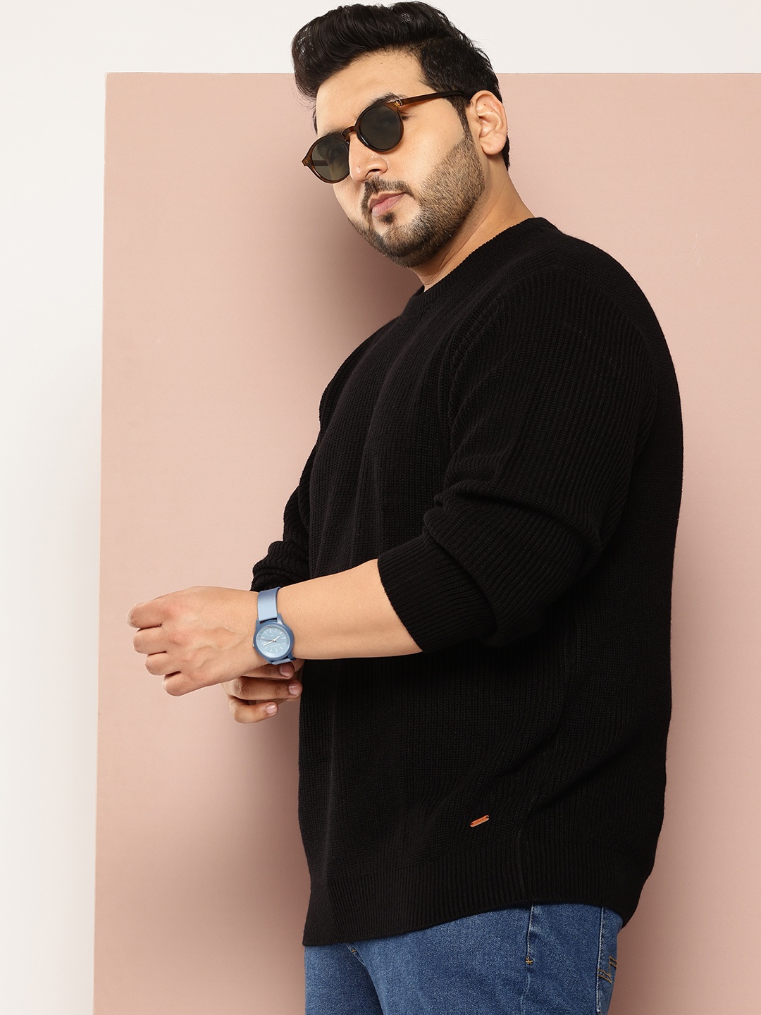 

Sztori Plus Size Ribbed Pullover, Black