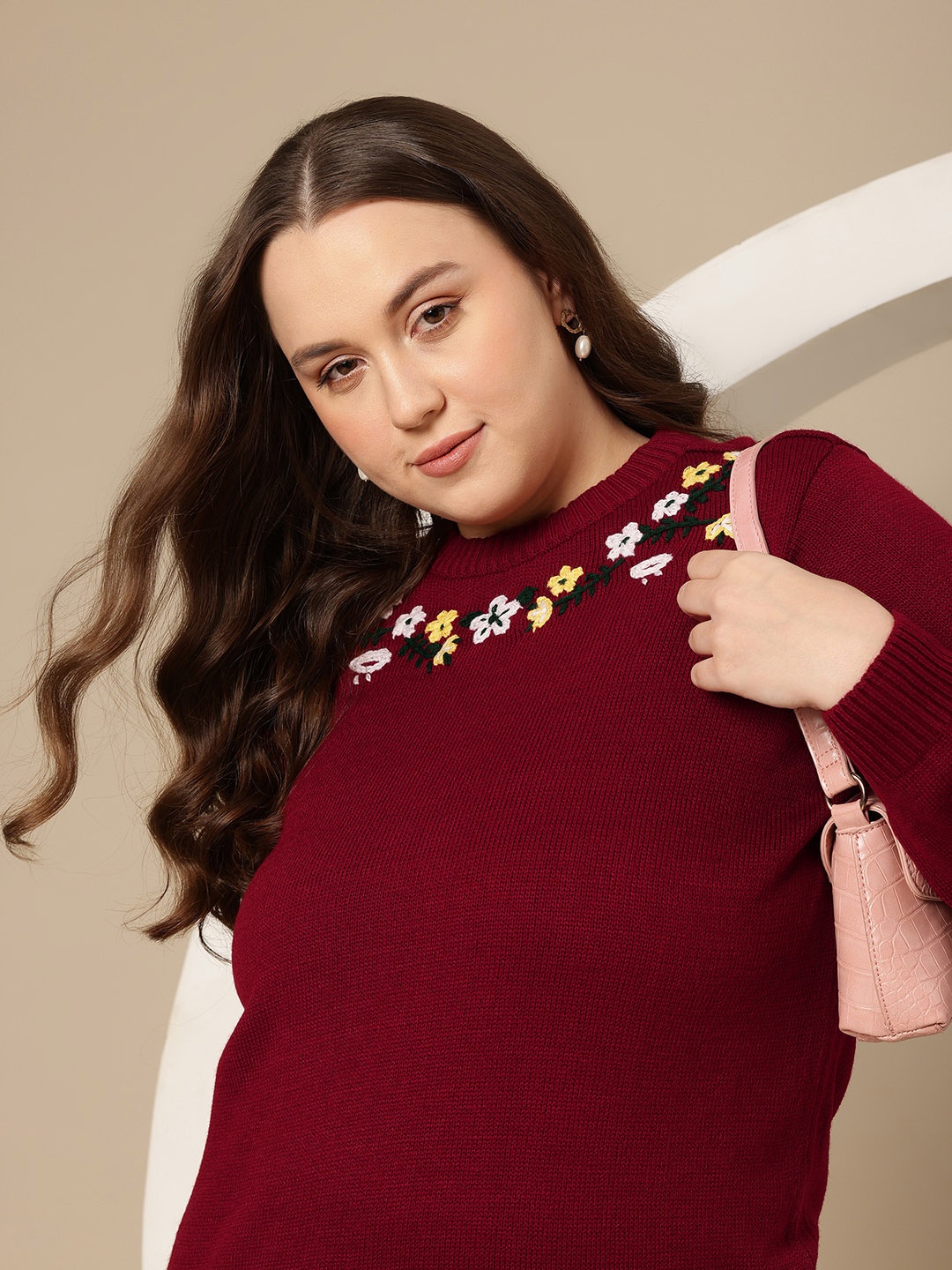 

Sztori Plus Size Floral Embroidered Pullover, Maroon