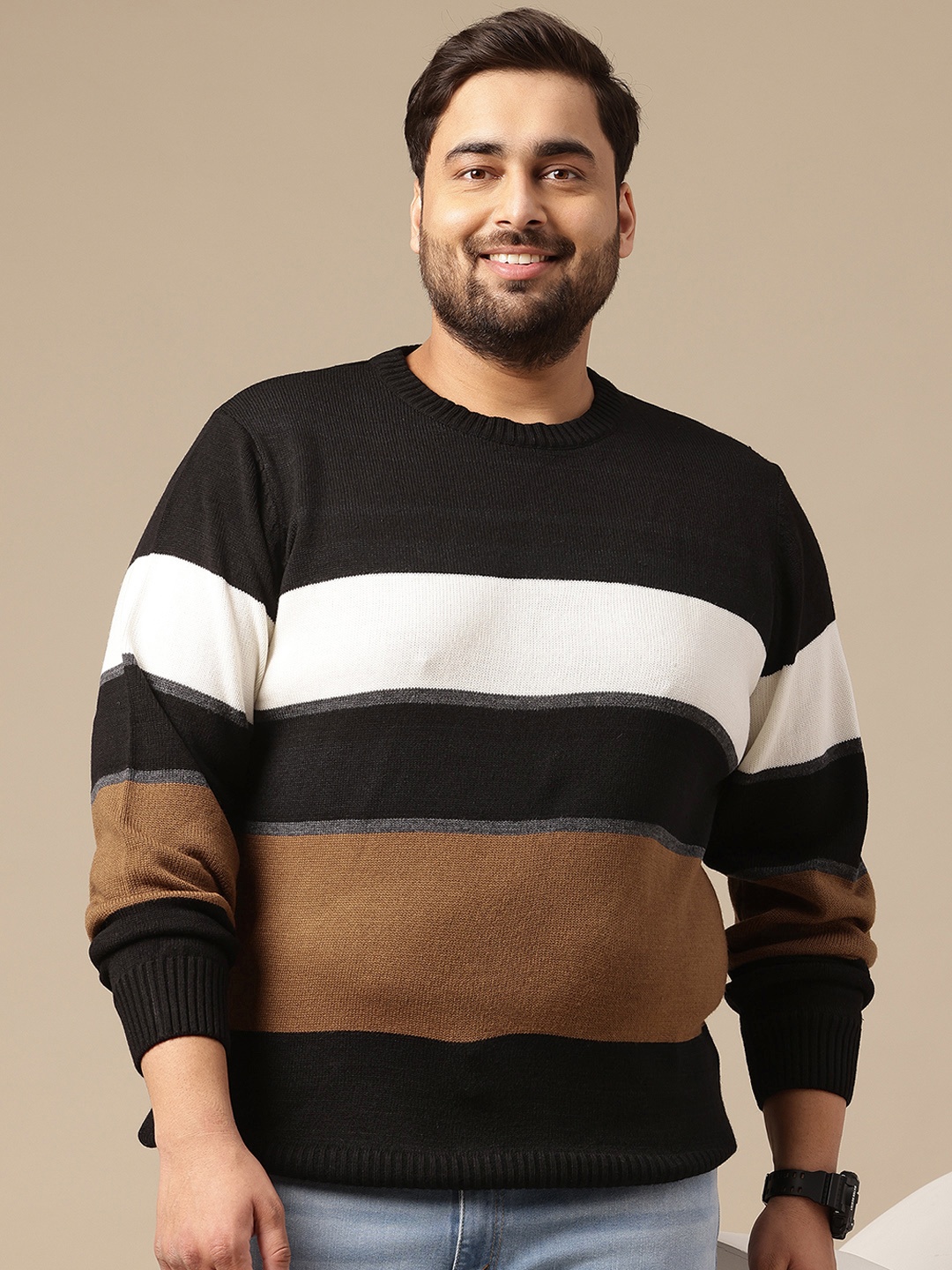 

Sztori Plus Size Acrylic Colourblocked Pullover, Black