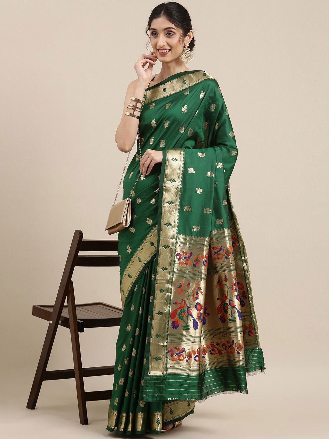 

LeeliPeeri Designer Woven Design Zari Paithani Saree, Green