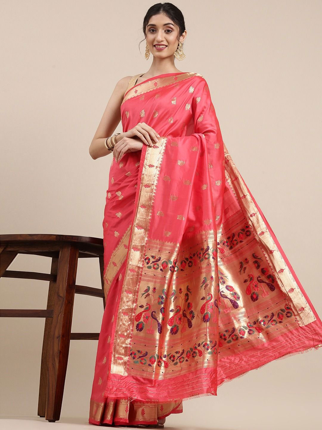 

LeeliPeeri Designer Woven Design Zari Paithani Saree, Peach