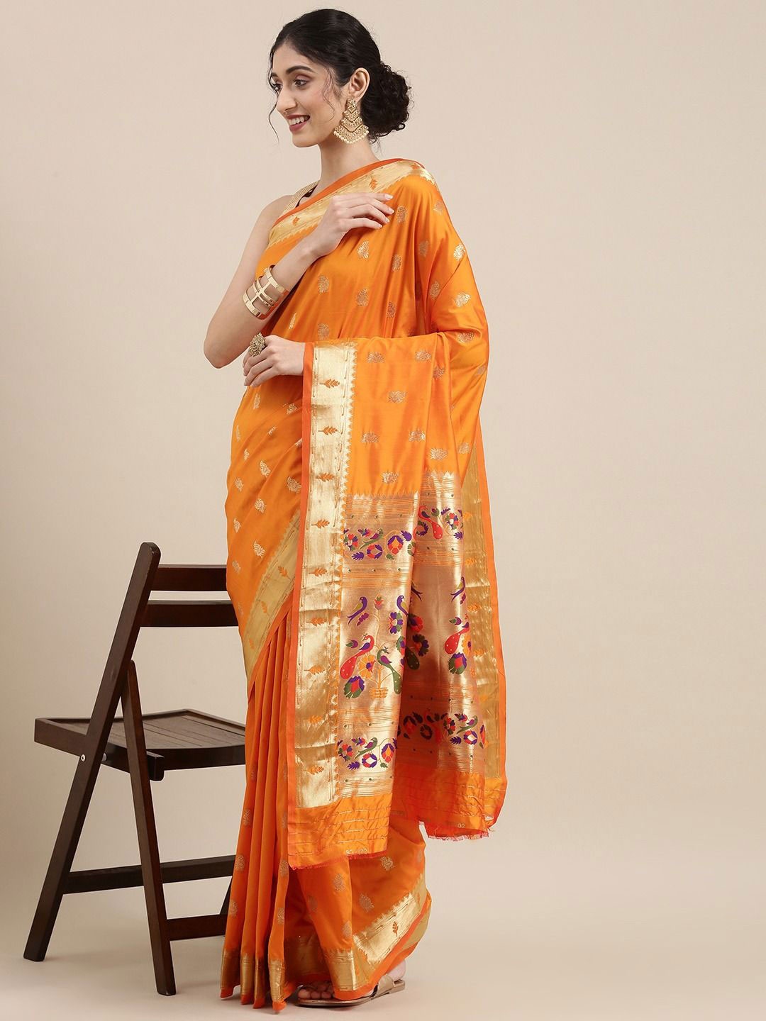 

LeeliPeeri Designer Woven Design Zari Paithani Saree, Orange