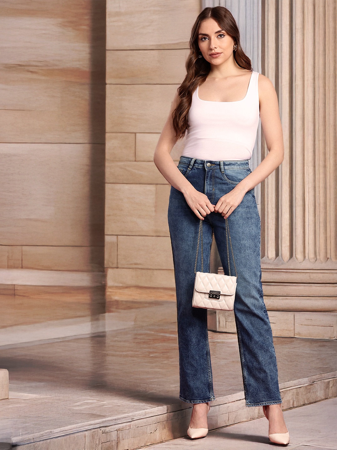 

all about you Women Straight Fit High-Rise Heavy Fade Stretchable Jeans, Blue