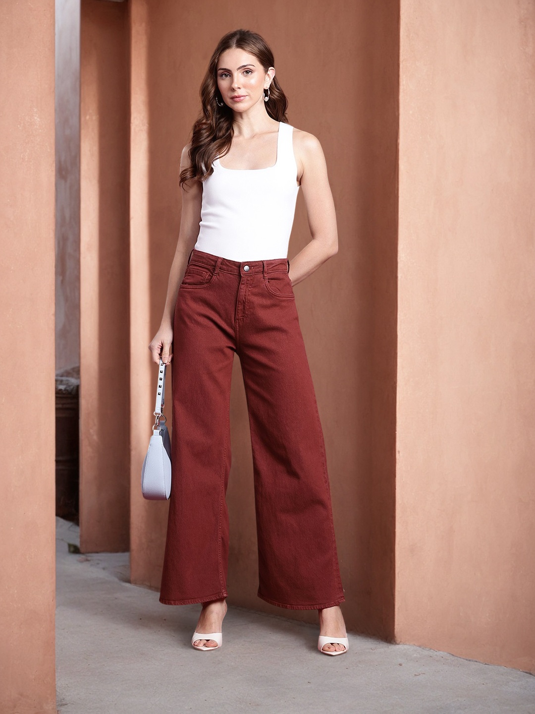 

all about you Women Wide Leg High-Rise Stretchable Jeans, Maroon
