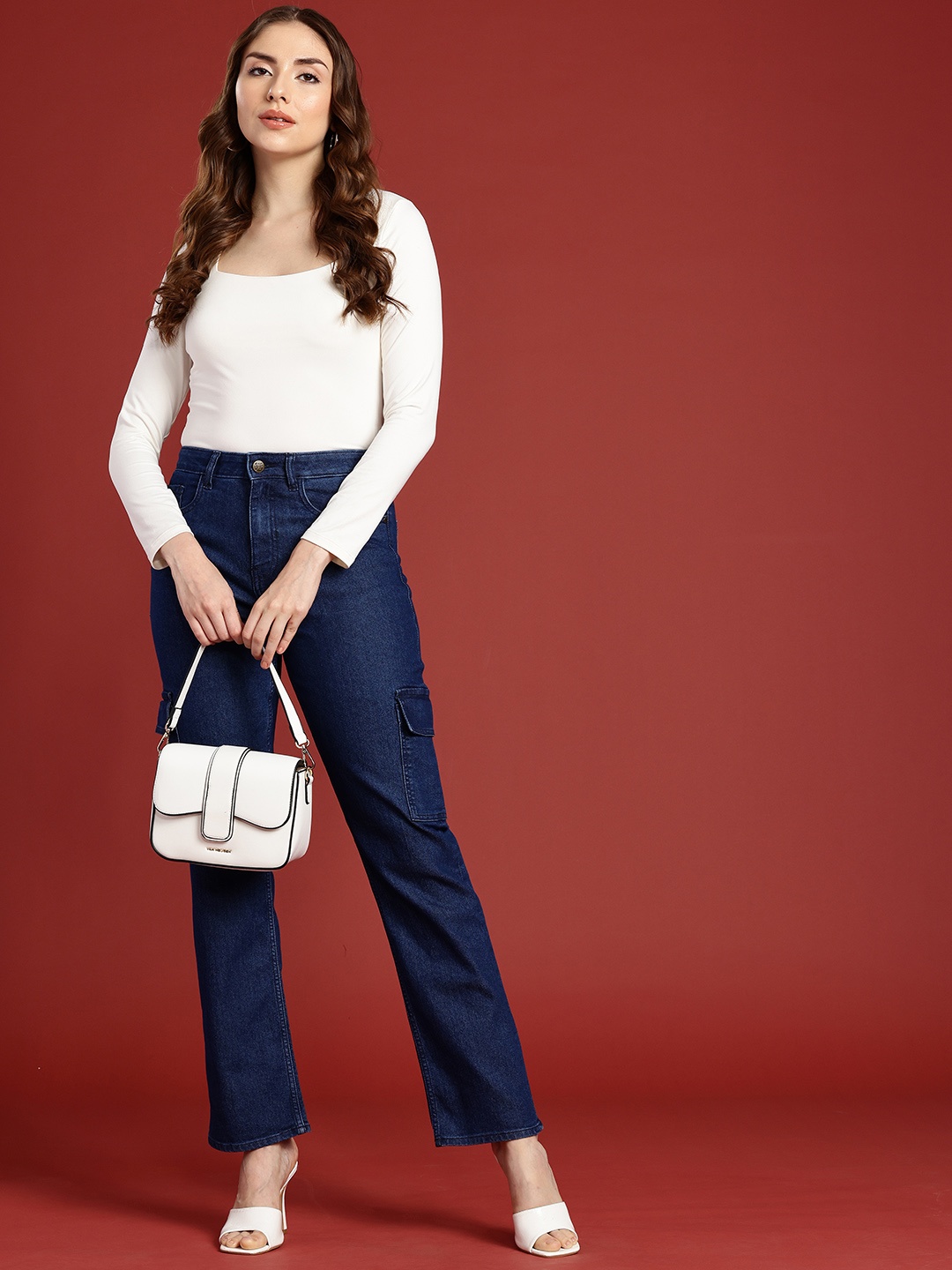 

all about you Women Straight Fit Light Fade Stretchable Cargo Jeans, Blue