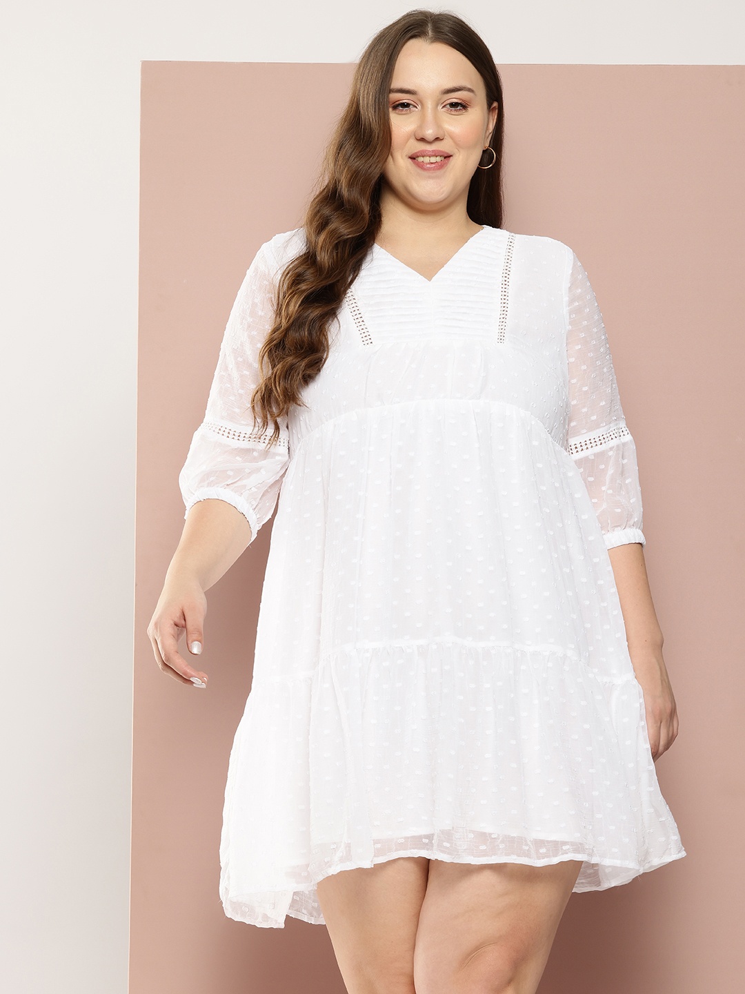 

Sztori Plus Size Dobby Detail Mini Dress, White