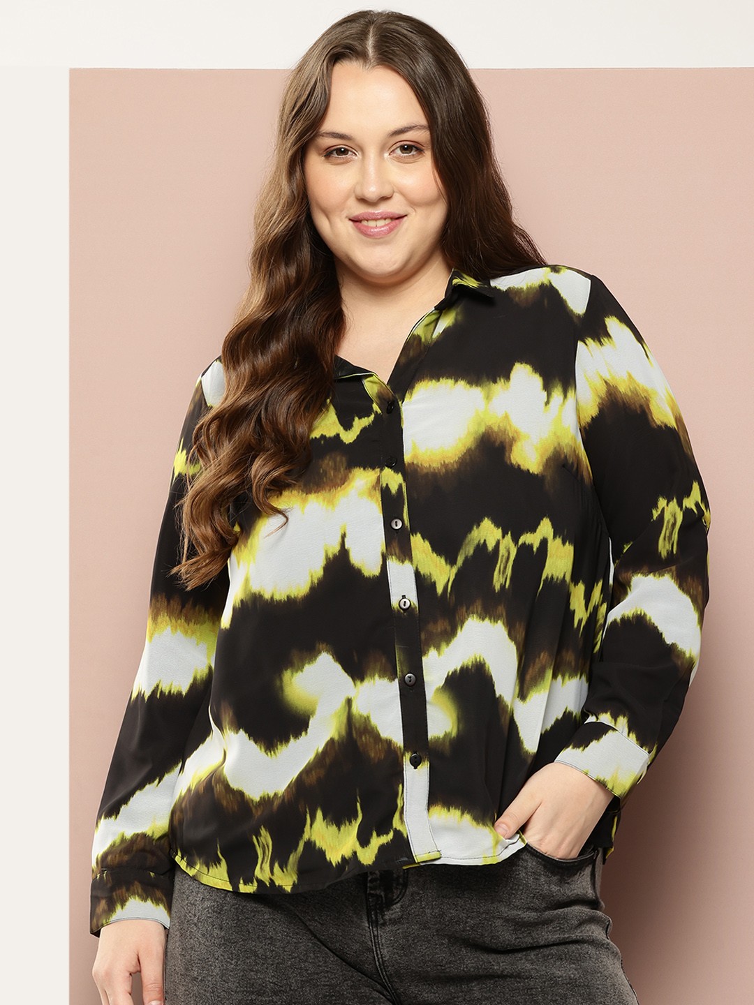 

Sztori Plus Size Dyed Casual Shirt, Black