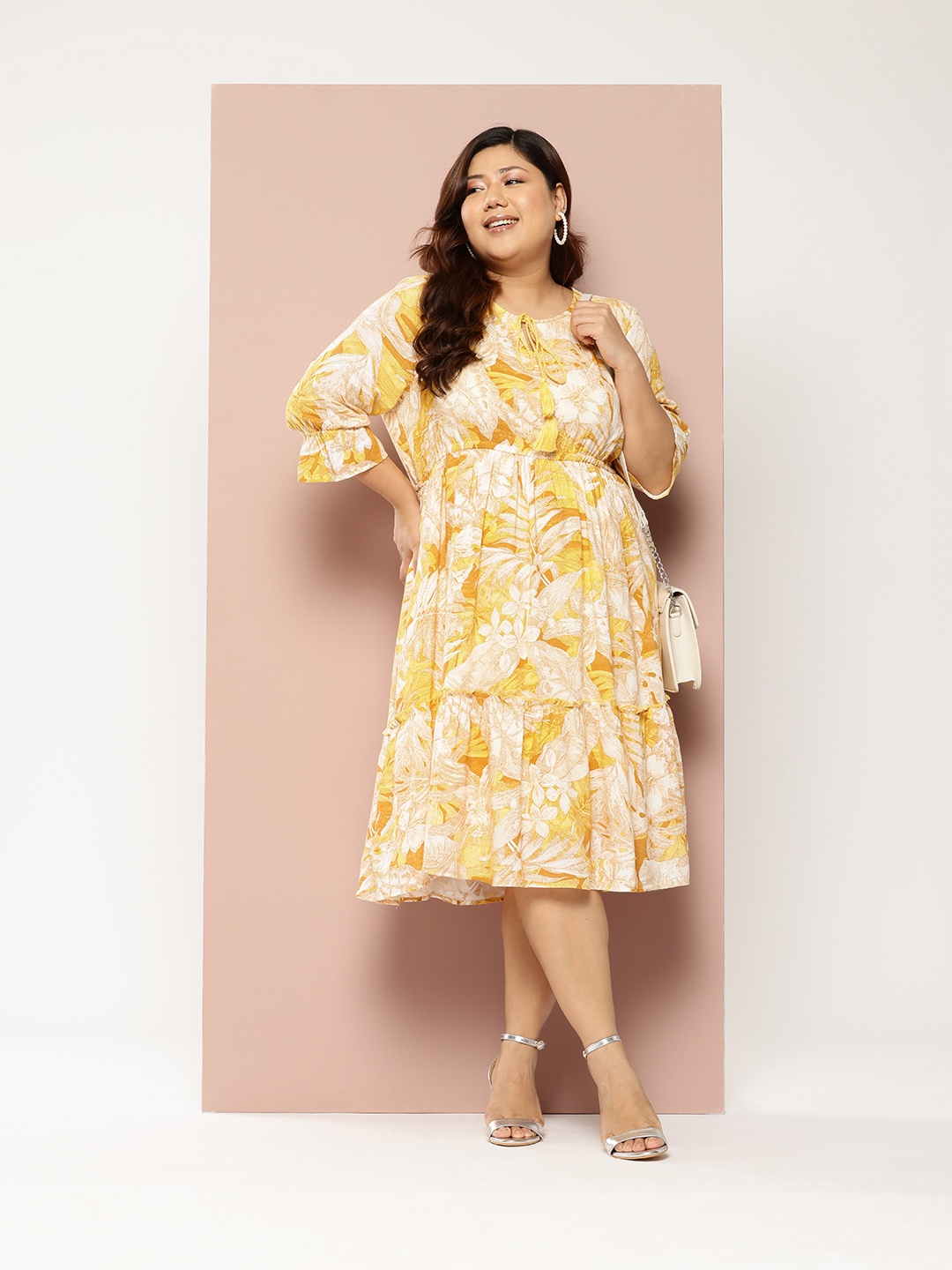 

Sztori Plus-Size Floral Print A-Line Midi Dress, Yellow