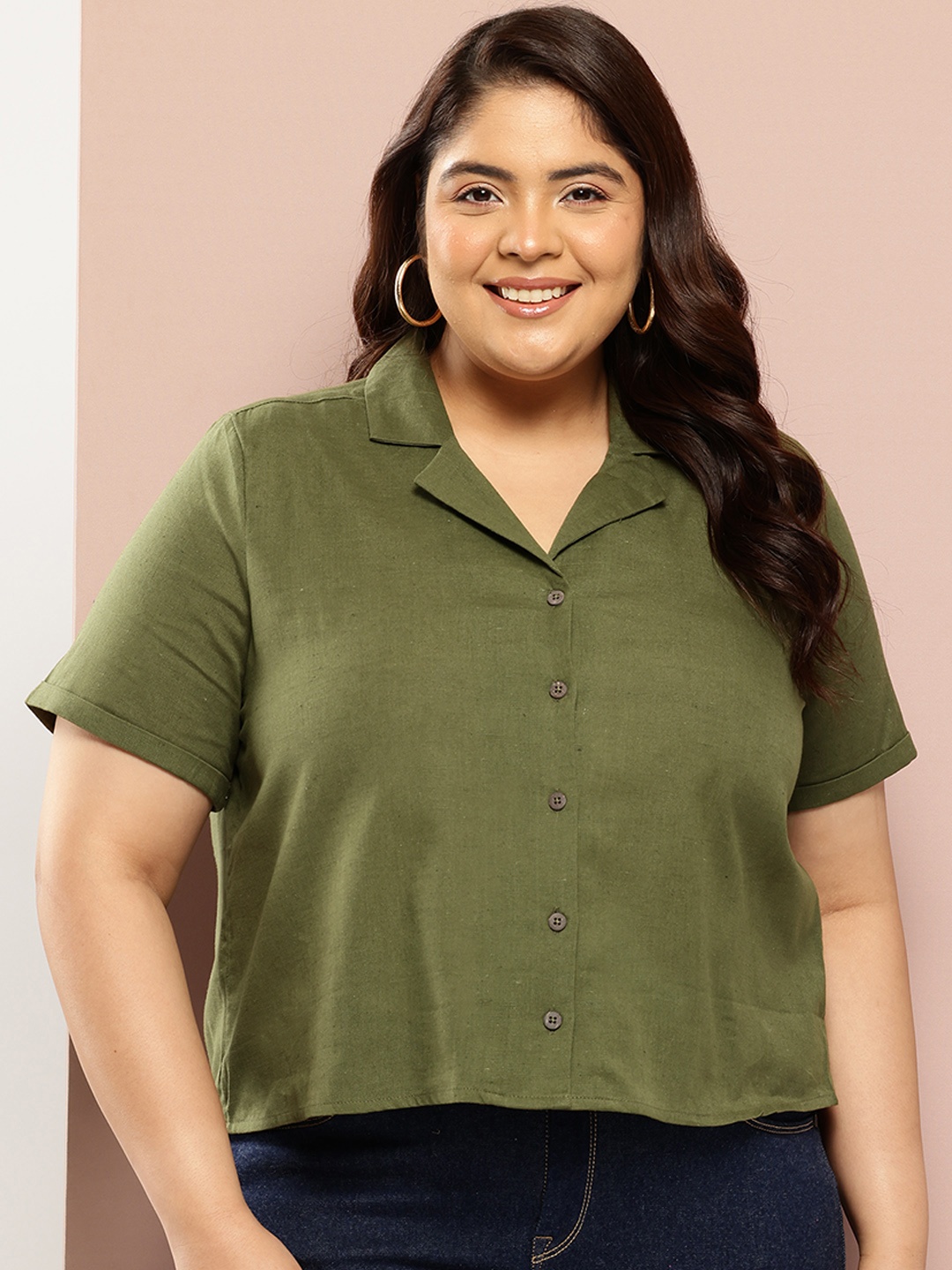 

Sztori Plus Size Opaque Casual Shirt, Olive