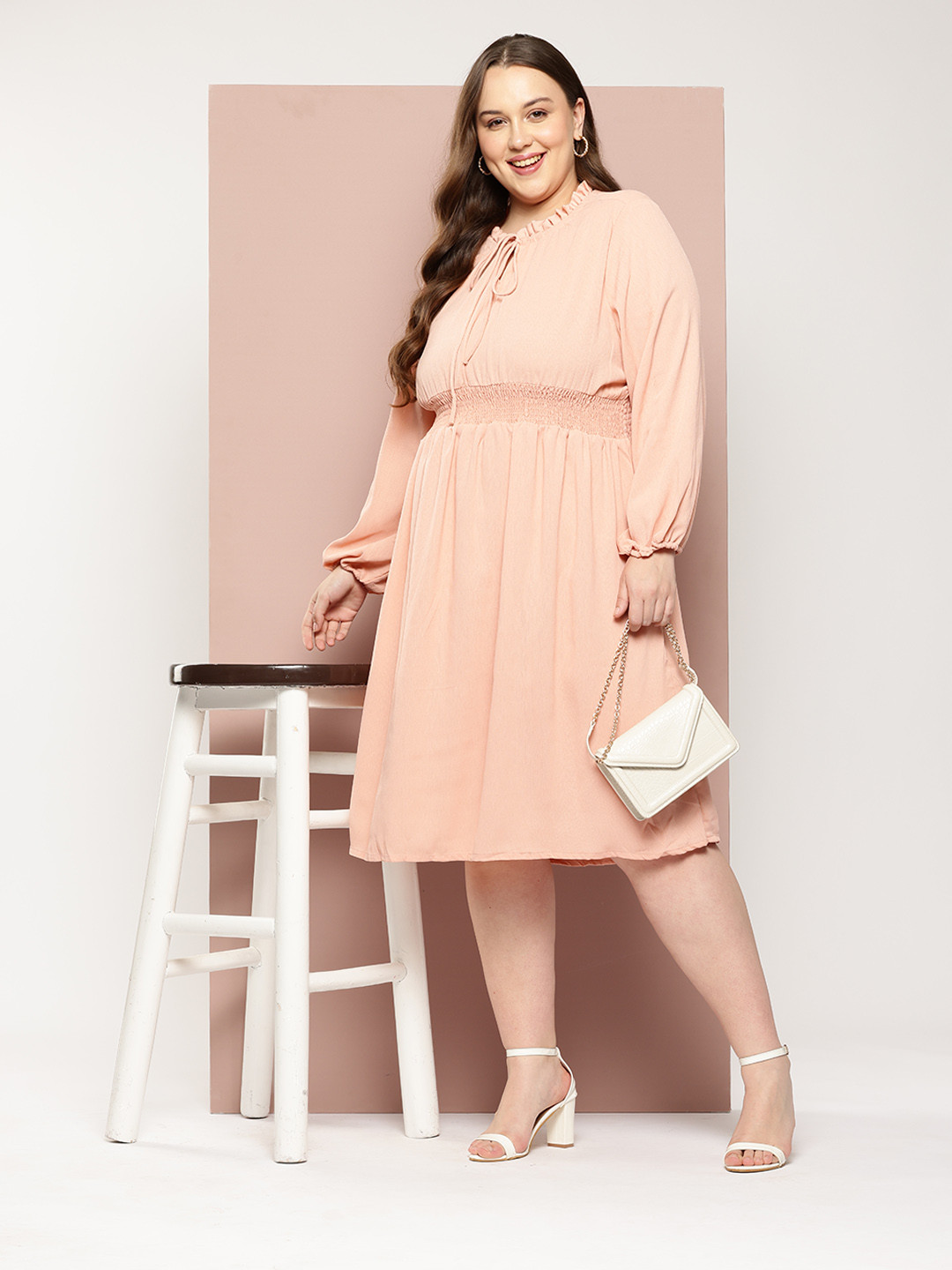 

Sztori Plus-Size Tie-Up Neck A-Line Midi Dress, Peach