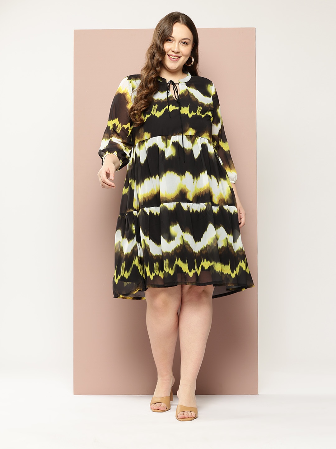 

Sztori Plus Size Printed A-Line Dress, Black