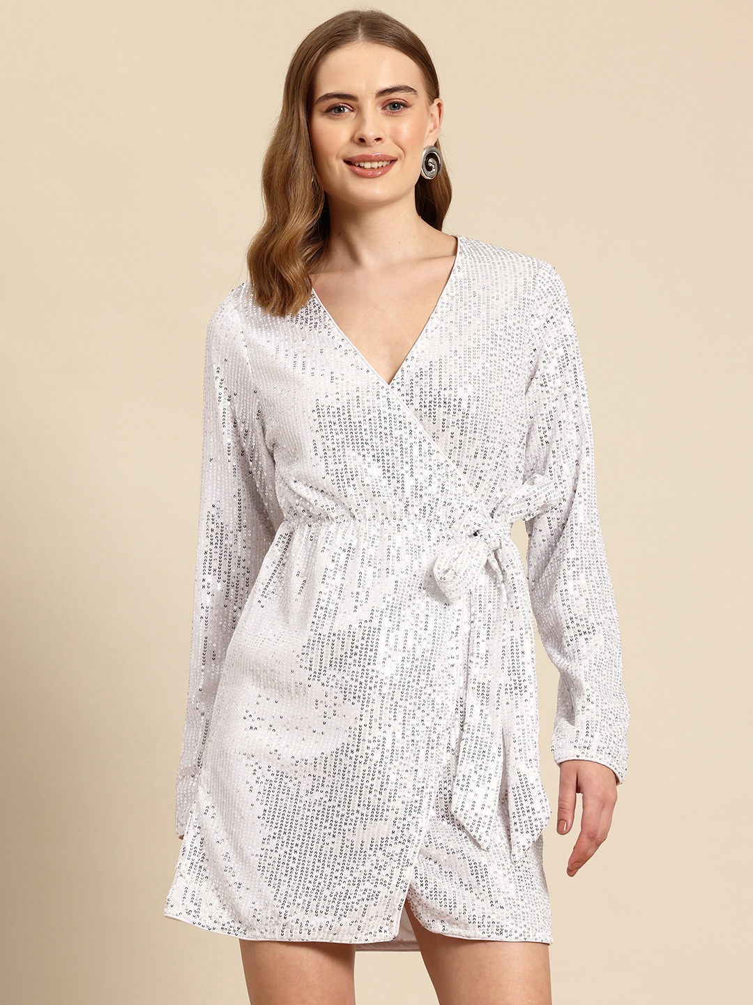 

Mast & Harbour Sequinned Embellished Party Wrap Dress, White