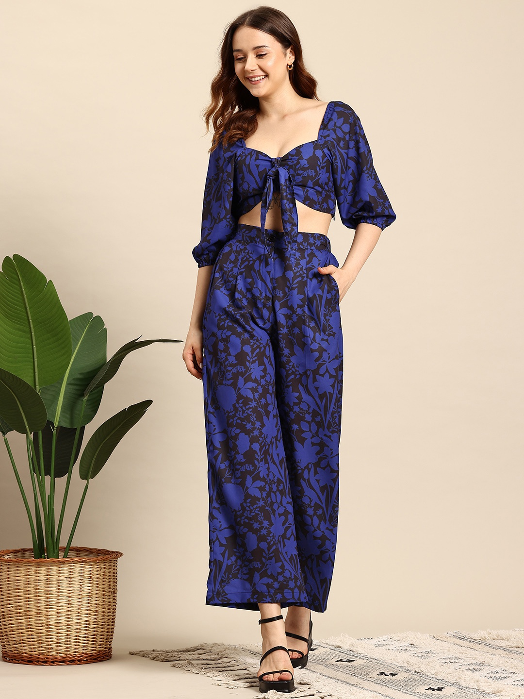 

Mast & Harbour Printed Top and Trousers Co-Ord Set, Navy blue