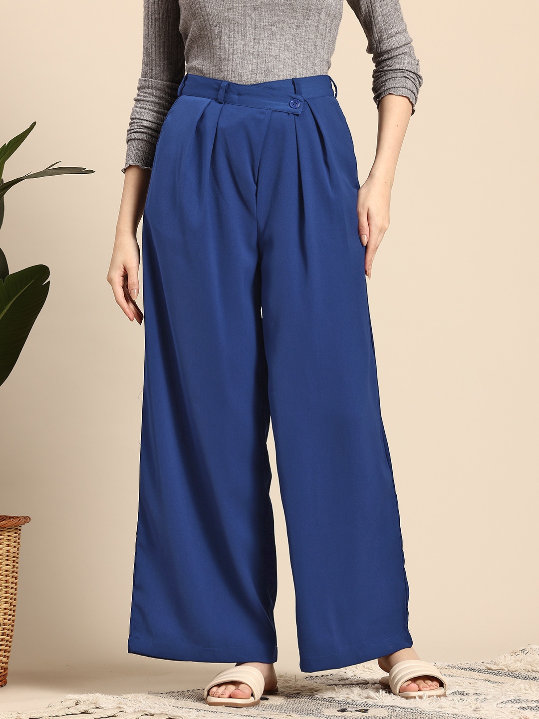 

Mast & Harbour Women Wide Leg Trousers, Blue