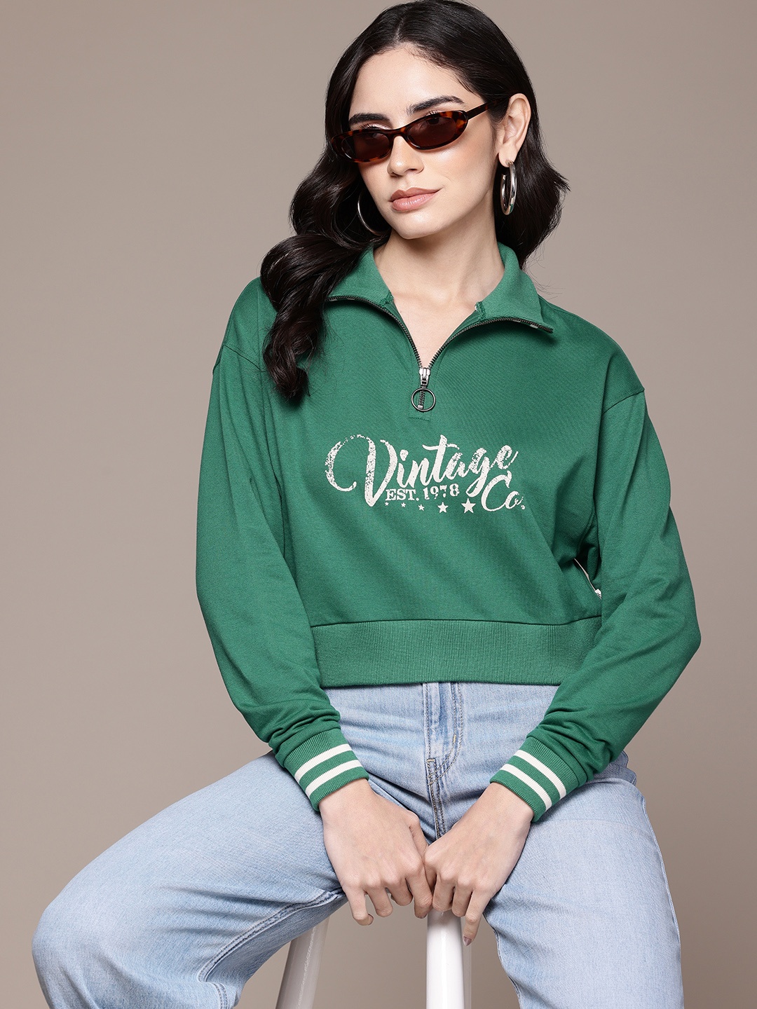 

The Roadster Lifestyle Co. Drop-Shoulder Printed Sweatshirt, Green