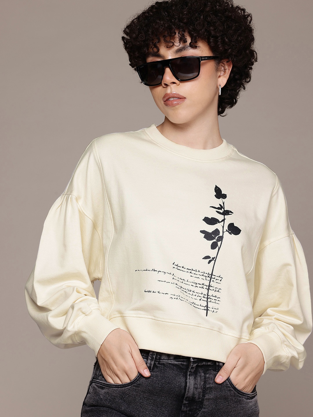 

The Roadster Lifestyle Co. Printed Drop-Shoulder Sweatshirt, Off white