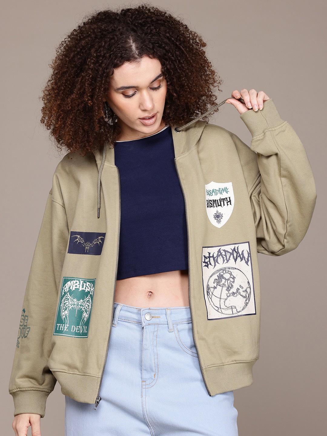 

The Roadster Lifestyle Co. Printed Hooded Sweatshirt, Beige