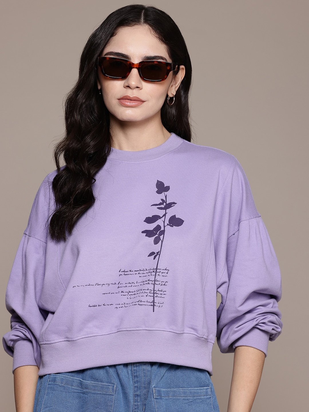 

The Roadster Lifestyle Co. Women Printed Sweatshirt, Lavender