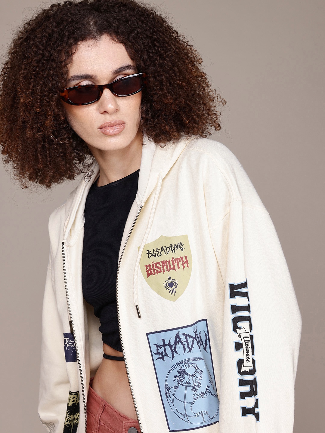 

The Roadster Lifestyle Co. Printed Hooded Sweatshirt, Cream