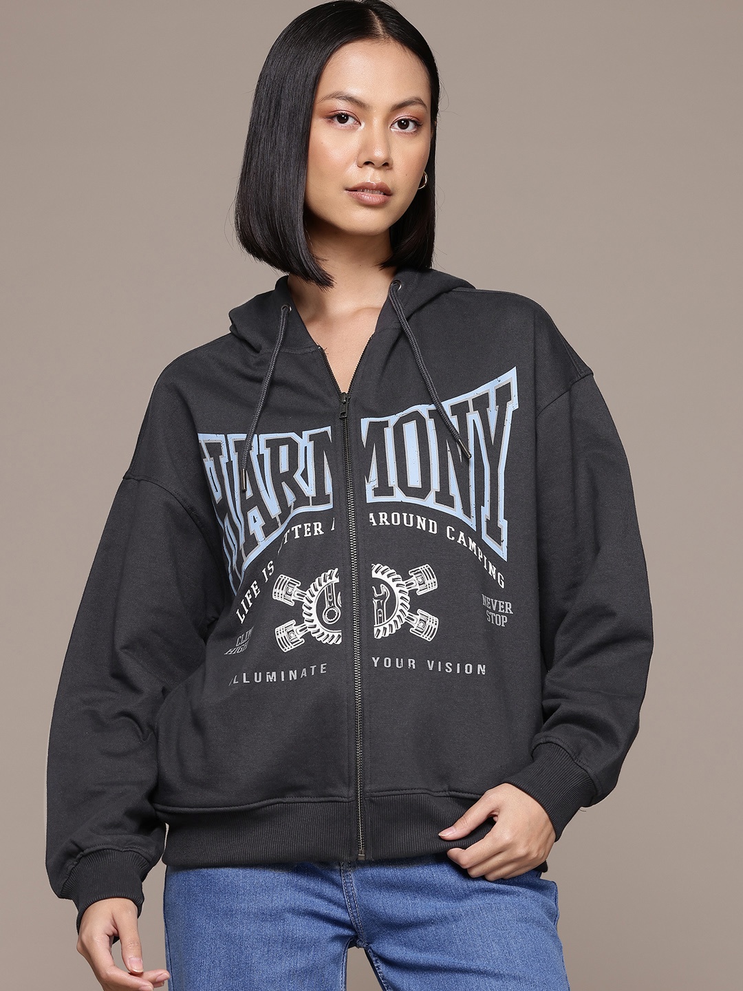 

The Roadster Lifestyle Co. Typography Print Hooded Sweatshirt, Charcoal