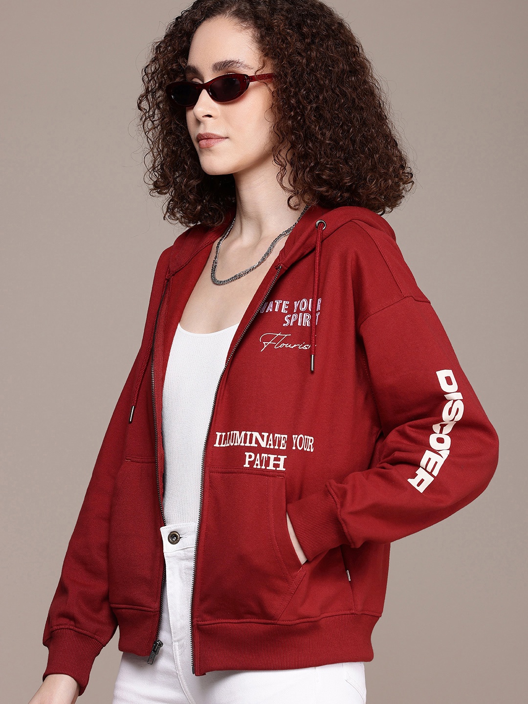 

The Roadster Life Co. Typography Printed Hooded Sweatshirt, Maroon