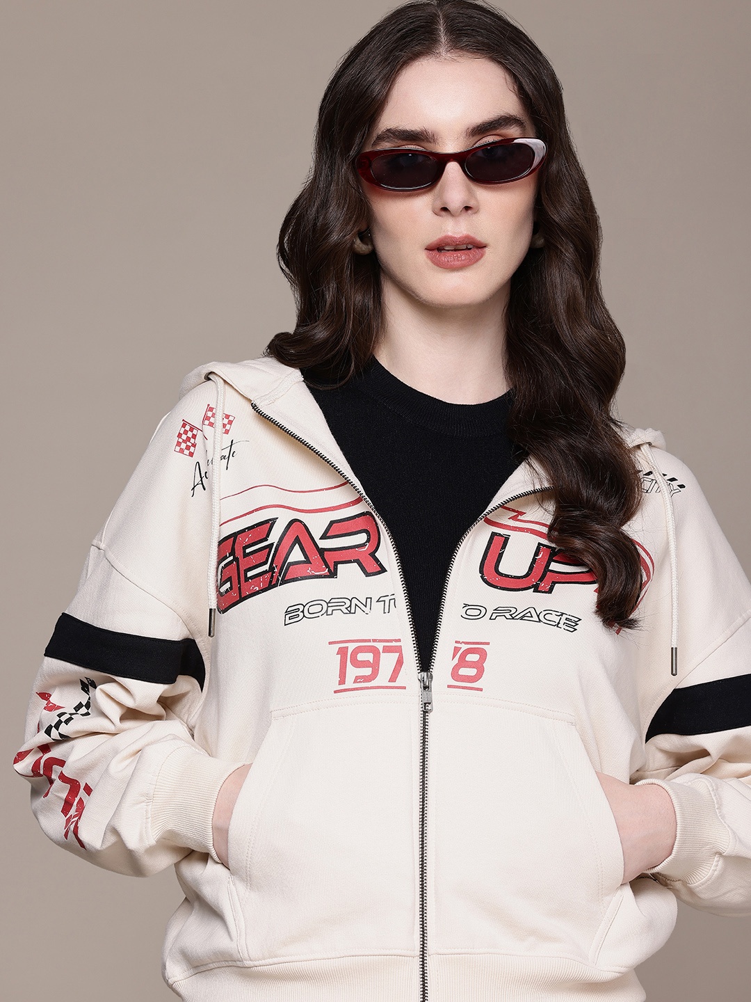 

The Roadster Life Co. Typography Printed Hooded Sweatshirt, Cream