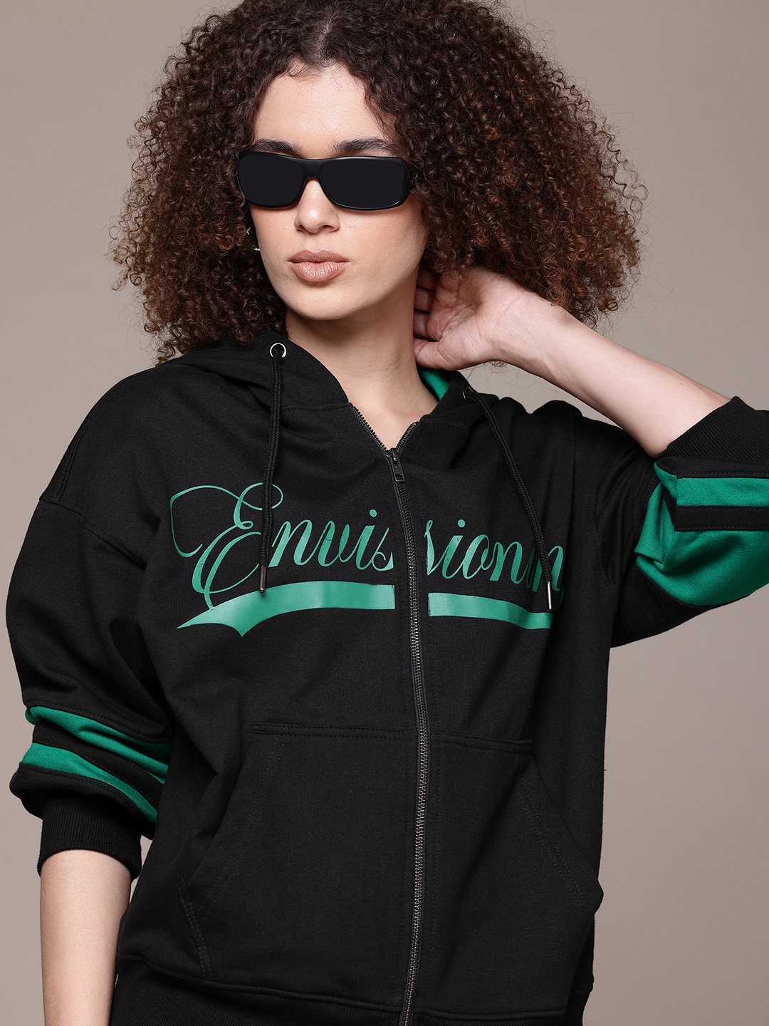 

The Roadster Lifestyle Co. Women Printed Hooded Sweatshirt, Black