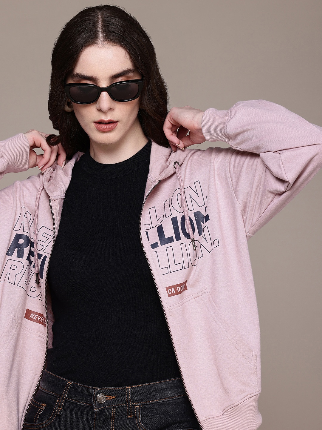

The Roadster Life Co. Typography Printed Hooded Sweatshirt, Mauve