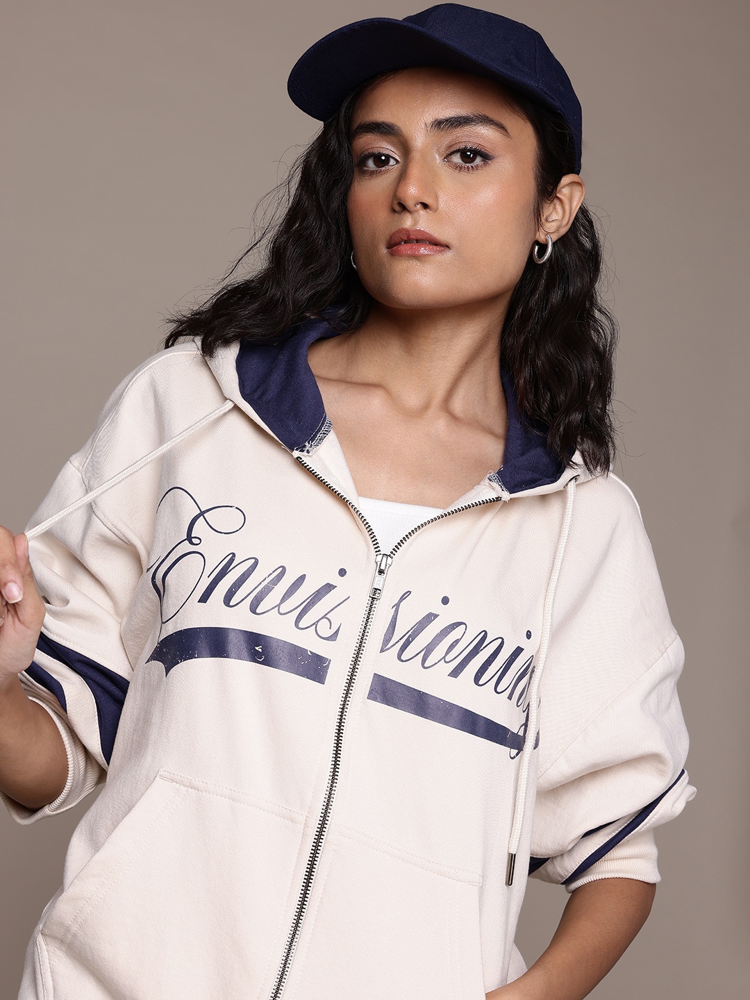 

Roadster The Lifestyle Co. Typography Printed Hooded Sweatshirt, Cream