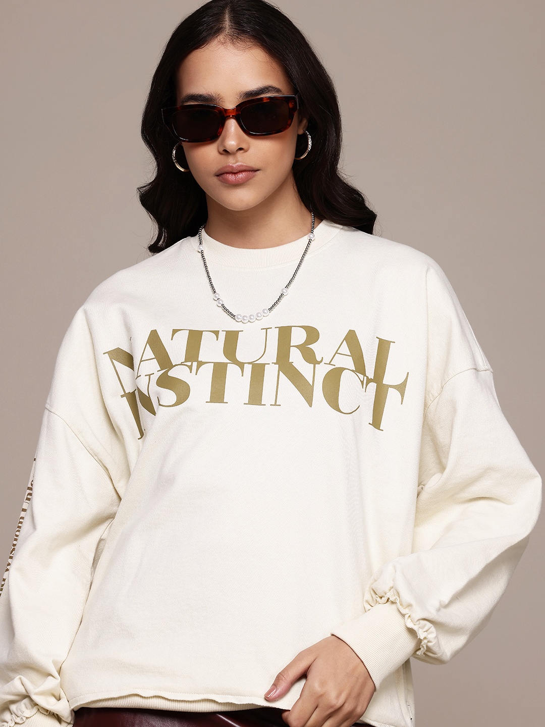 

Roadster The Life Co. Typography Printed Drop-Shoulders Sweatshirt, Cream