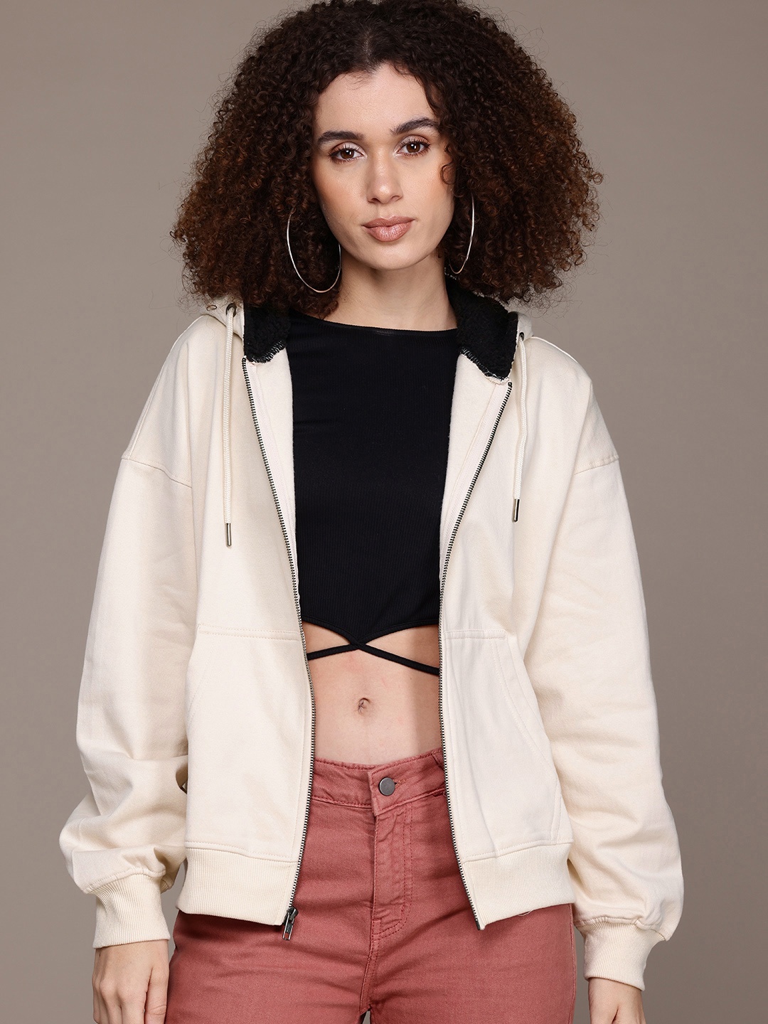 

The Roadster Lifestyle Co. Faux Trim Hooded Sweatshirt, Beige
