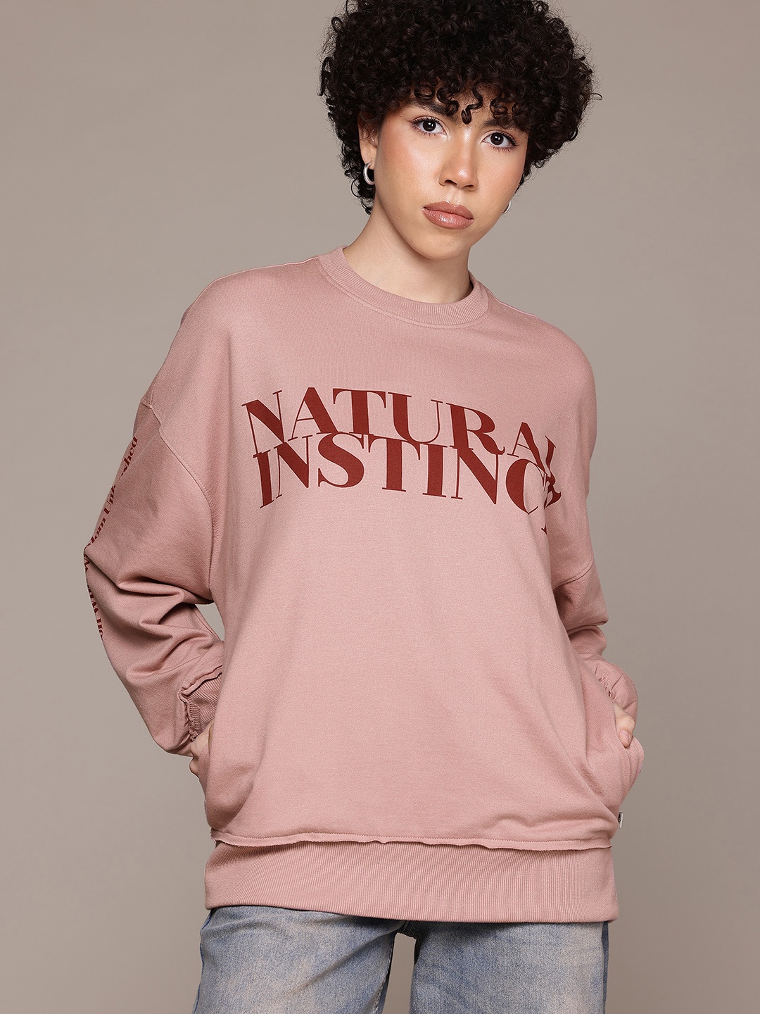 

The Roadster Lifestyle Co. Printed Drop-Shoulder Sleeve Sweatshirt, Rose