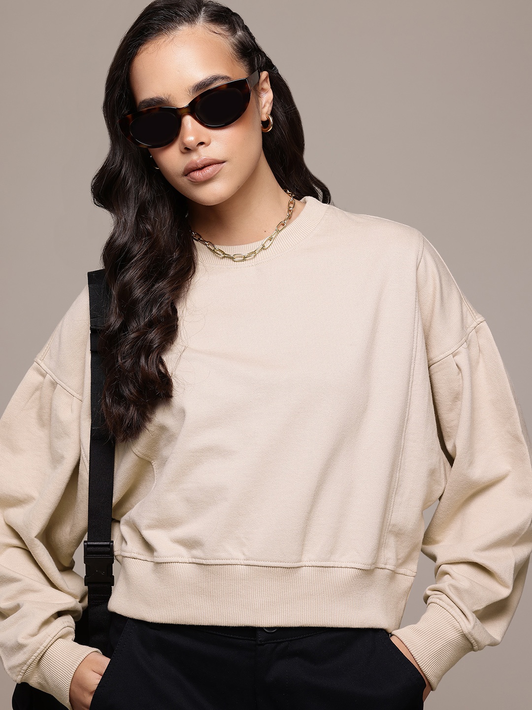 

The Roadster Lifestyle Co. Drop-Shoulder Sweatshirt, Beige