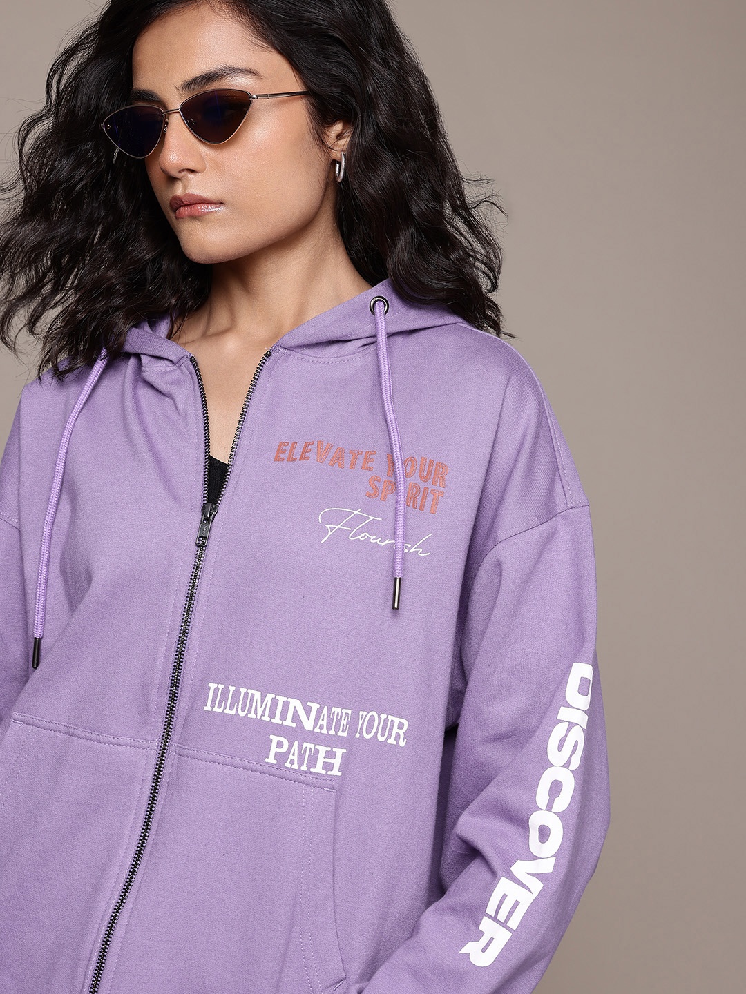 

Roadster The Lifestyle Co. Typography Printed Hooded Sweatshirt, Purple