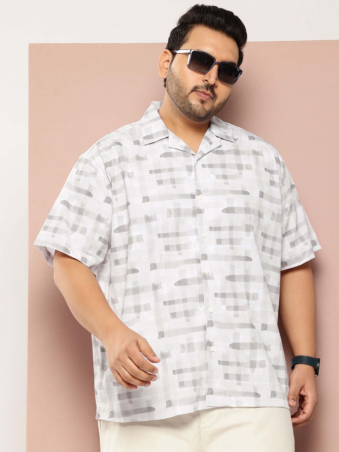 

Sztori Plus Size Printed Hawaiian Casual Shirt, White