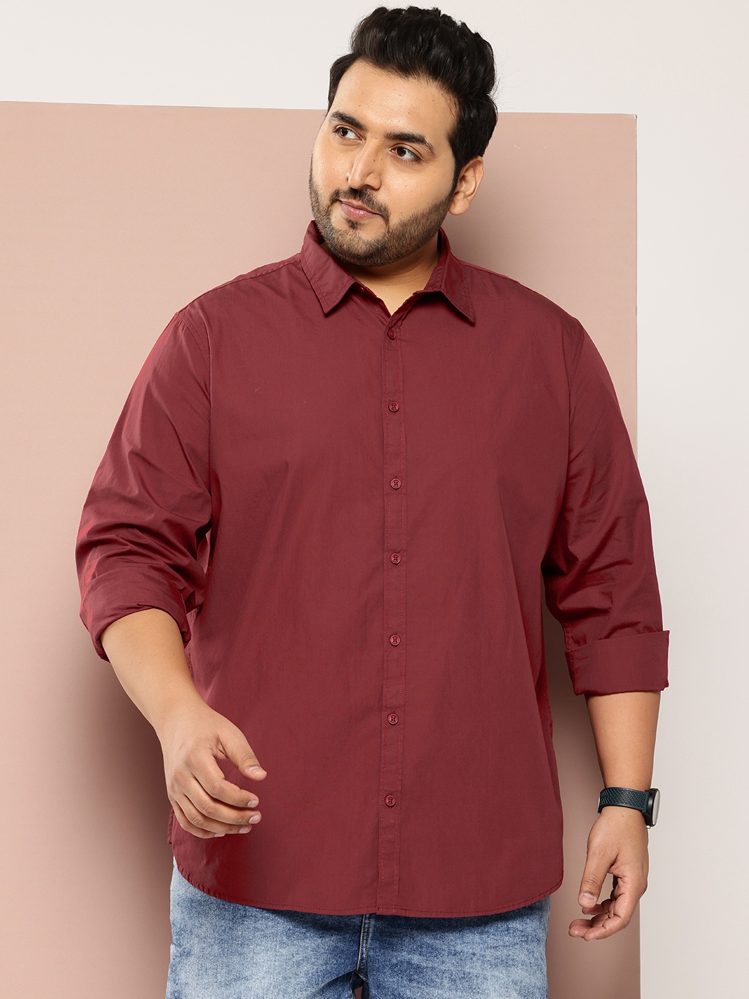 

Sztori Plus Size Pure Cotton Shirt, Maroon