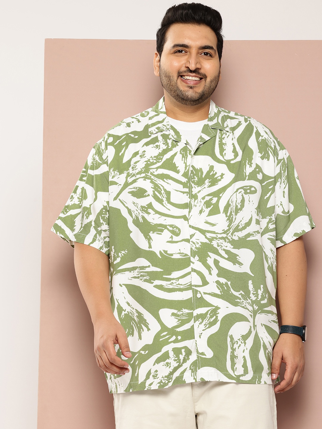 

Sztori Plus Size Printed Hawaiian Casual Shirt, Green