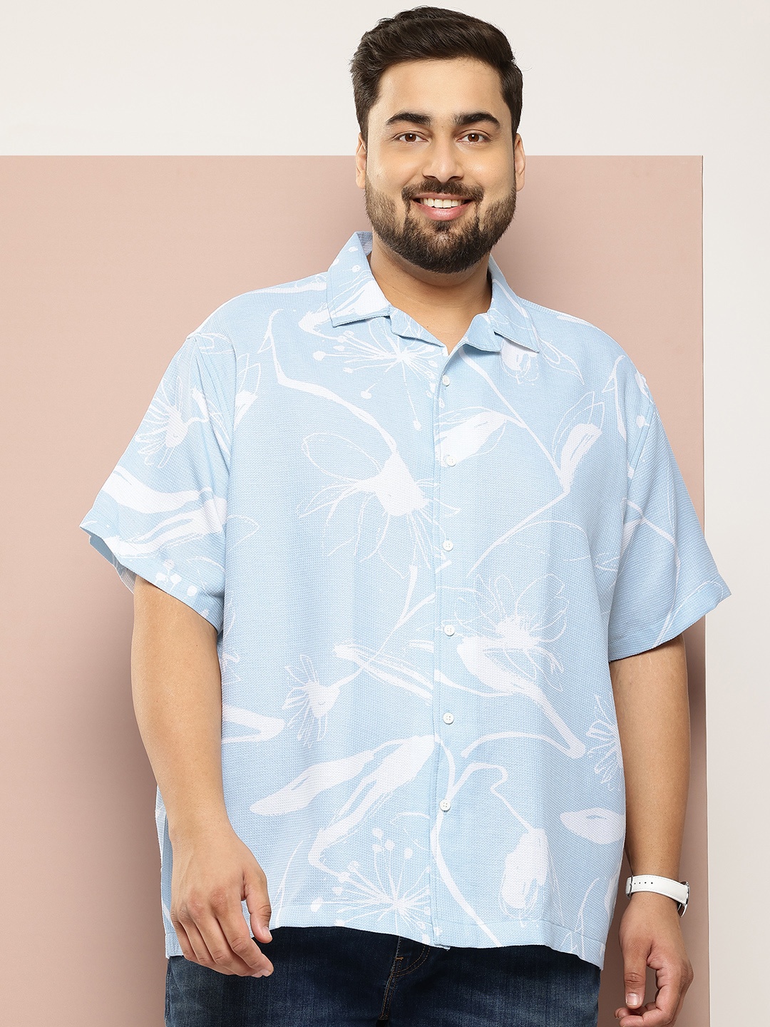 

Sztori Plus Size Floral Print Casual Shirt, Blue