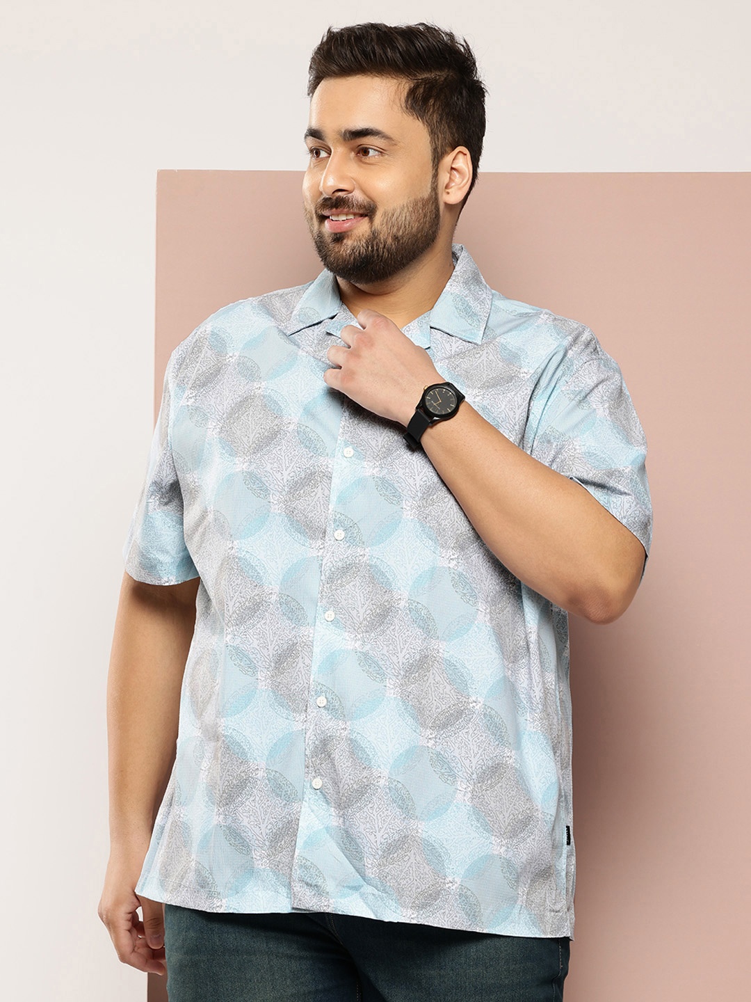

Sztori Plus Size Printed Hawaiian Casual Shirt, Blue