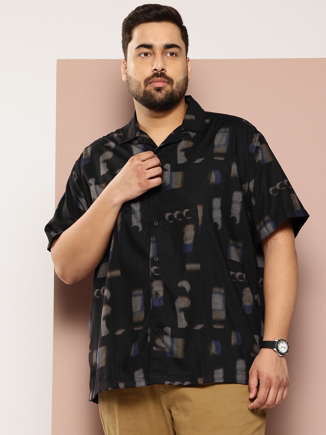 

Sztori Plus Size Printed Casual Shirt, Black